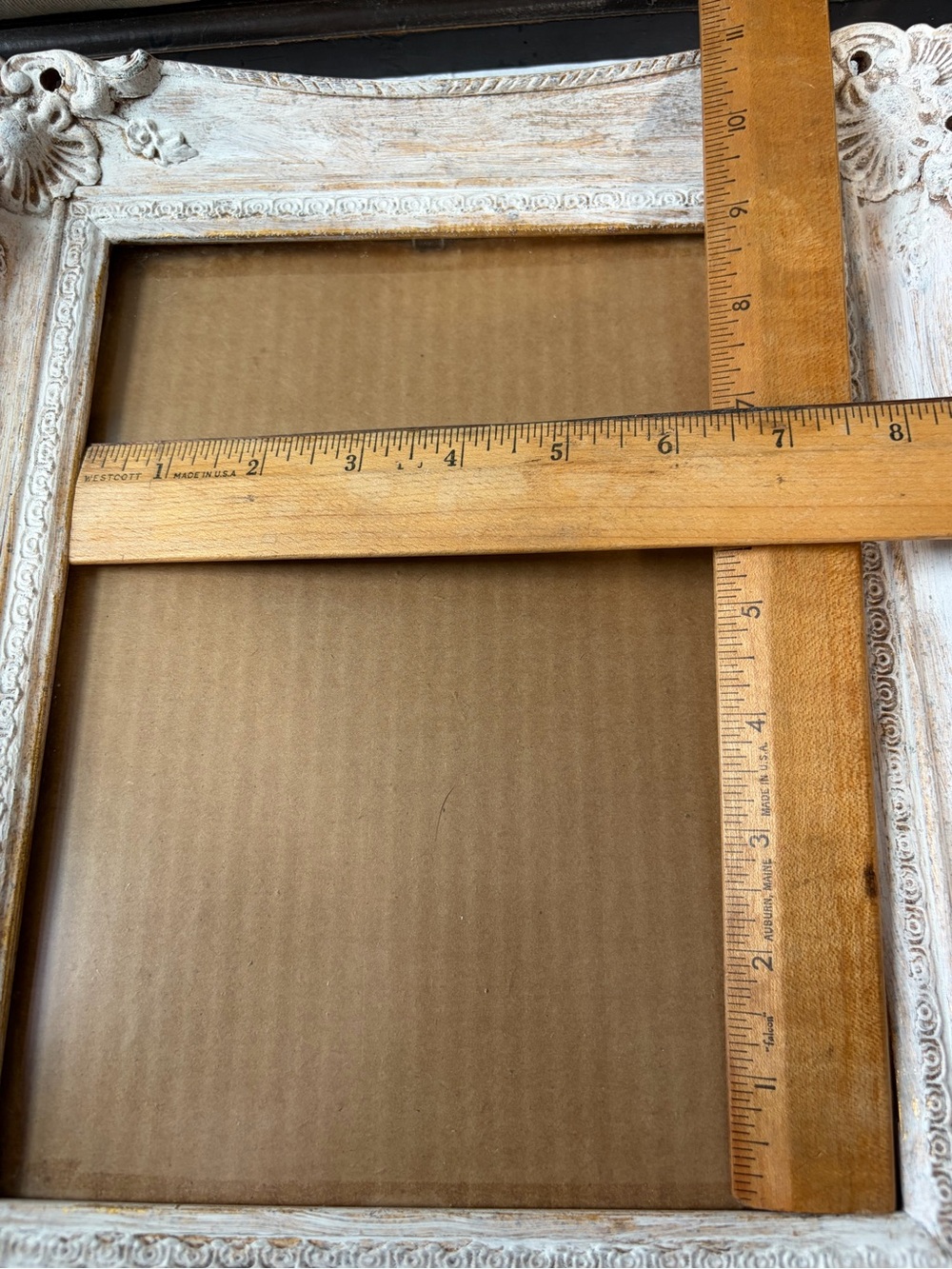 Vintage painted wood white gold picture frame - Picture 5 of 7
